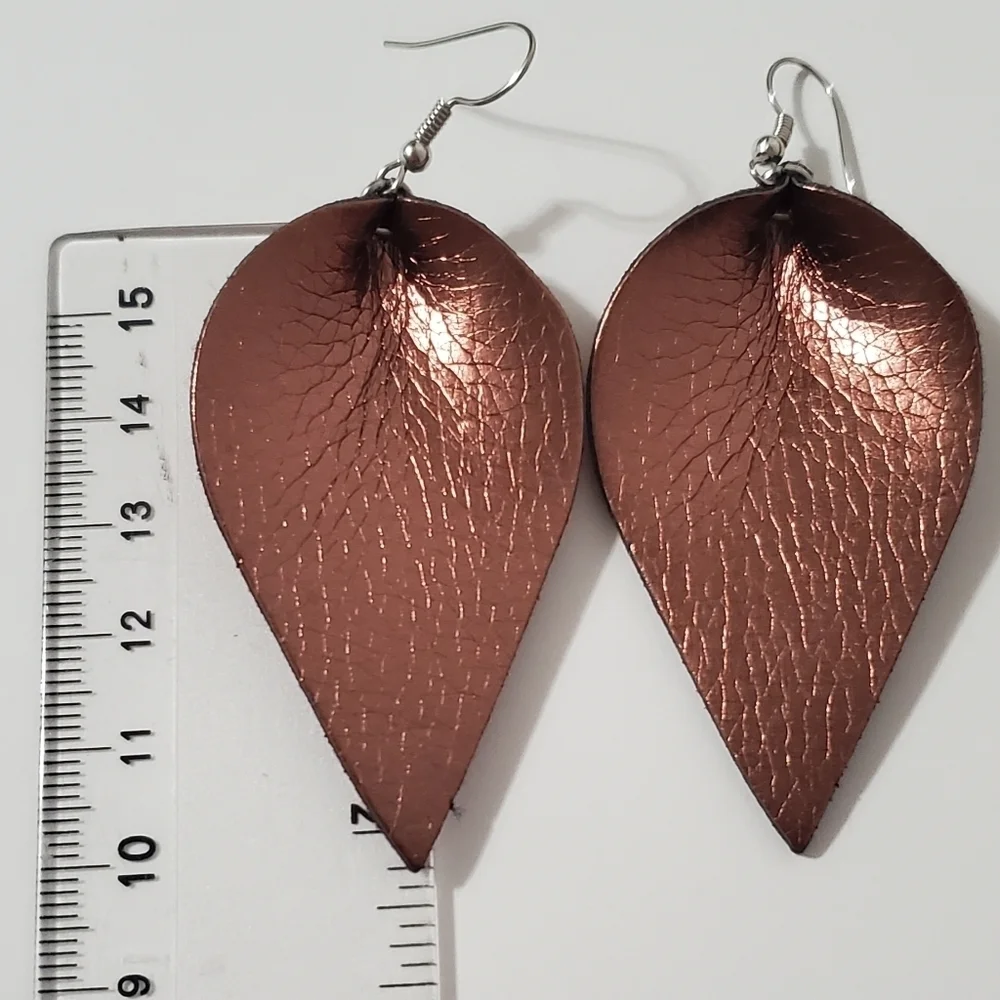Brown Leather Teardrop Earrings
